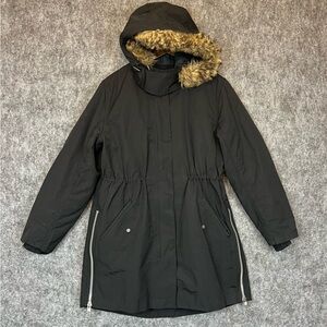 Madewell Black Hooded Ski Jacket with Faux Fur Trim Size Medium